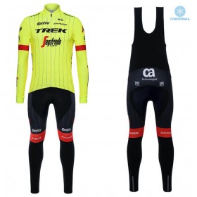 Tenue Cycliste Manches Longues et Collant à Bretelles 2018 Trek-Segafredo Hiver Thermal Fleece N002